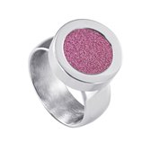Quiges RVS Schroefsysteem Ring Zilverkleurig Glans 17mm met Verwisselbare Glitter Roze 12mm Mini Munt