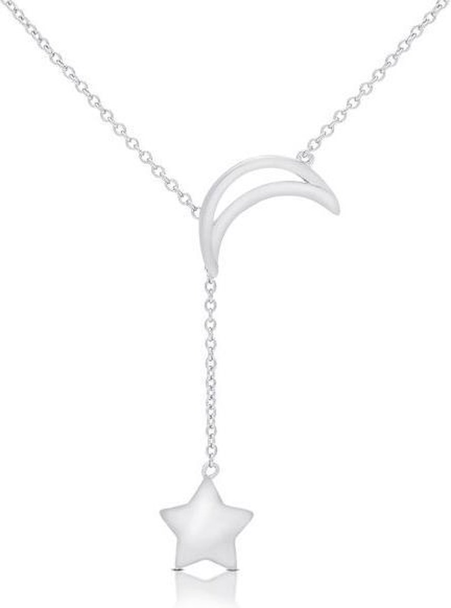 Fate Jewellery Ketting FJ4015 - Moon and Star - 925 Zilver - 45cm + 5cm