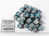 Chessex Gemini Steel-Teal/Wit D6 12mm Dobbelsteenset (36 stuks)