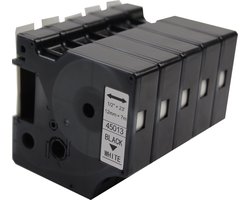 KATRIZ® huismerk label tape voor Dymo 45013 | LabelManager PNP/LabelPoint 150/Protable Labeler PL200/RhinoPRO 5200/6000 | Zwart op Wit | 12mm*7m | 5 stuks