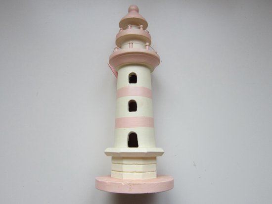 bol.com | Decoratieve houten vuurtoren in wit met roze
