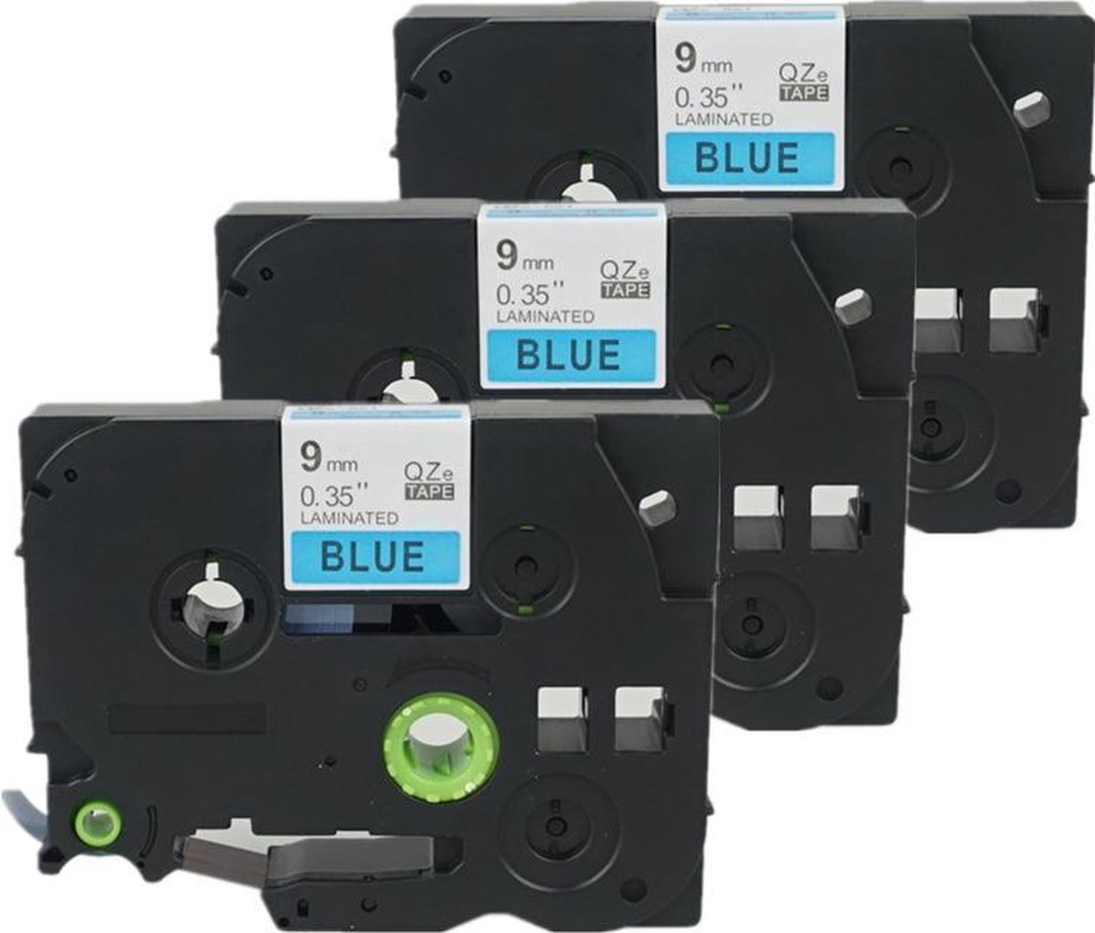 3x Labeltape voor Brother TZe-521 9mm / Zwart op blauw / 9mm x 8m / Compatibele met TZ-521 voor Brother P-Touch 1000