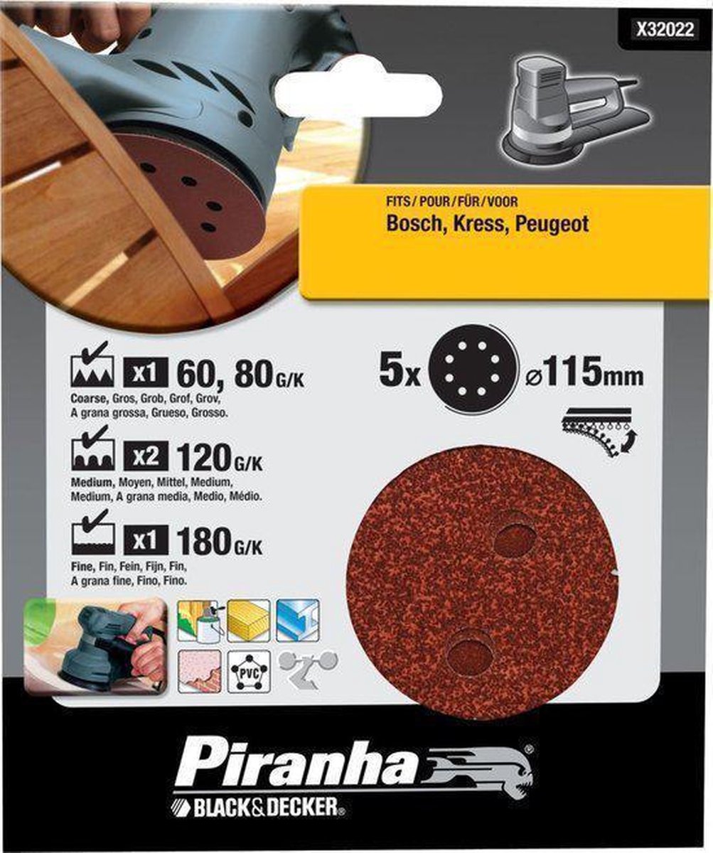 Piranha Schuurschijf excentrische schuurmachine 115mm, 5 stuks X32022