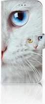 Geschikt voor Samsung Galaxy A40 Telefoonhoesje met Pasjes Witte Kat