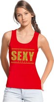 Rood Sexy mouwloos shirt/ tanktop in gouden glitter letters dames S