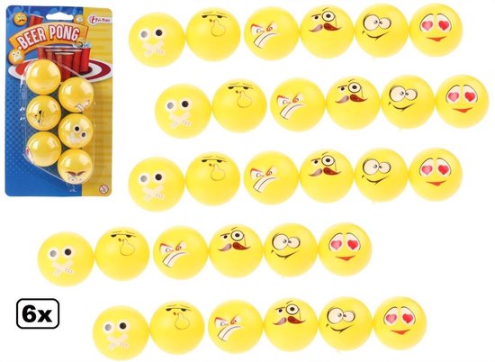 Thumbnail van een extra afbeelding van het spel 36x Bier pong ballen met Emoji 4 cm geel