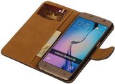 Hout Bookstyle Hoes Geschikt voor de Samsung Galaxy S6 G920F Grijs