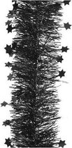 Zwarte sterren kerstslingers 10 cm breed x 270 cm kerstversiering - Guirlandes folie lametta - Zwarte kerstboom versieringen
