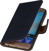 Blauw Hout Booktype Samsung Galaxy Grand 2 Wallet Cover Hoesje