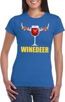 Foute Kerst t-shirt wijntje Winedeer blauw voor dames L