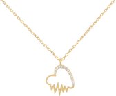 Fate Jewellery Ketting FJ4021 - Heartbeat - 925 Zilver, goudkleurig verguld, ingelegd met Zirkonia kristallen - 45cm + 5cm