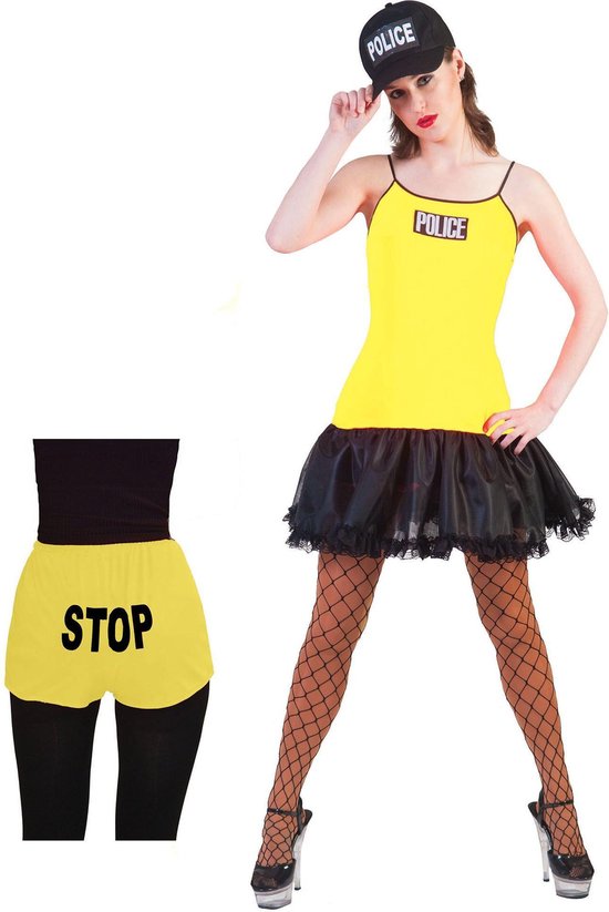 Funny Fashion - Politie & Detective Kostuum - Neon Geel Politie - Vrouw - Geel - Maat 40-42 - Carnavalskleding - Verkleedkleding