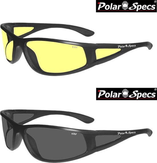 Combinatievoordeel Polar Specs® Polariserende Nachtbril + Polariserende Zonnebril Full Wrap PS9027 – Mat Black – Polarized – Medium – Unisex