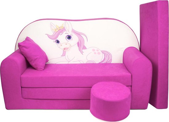 Kinder slaapbank set - logeermatras - sofa - 170 x 100 x 8 - slaapbank - roze - dierenprint