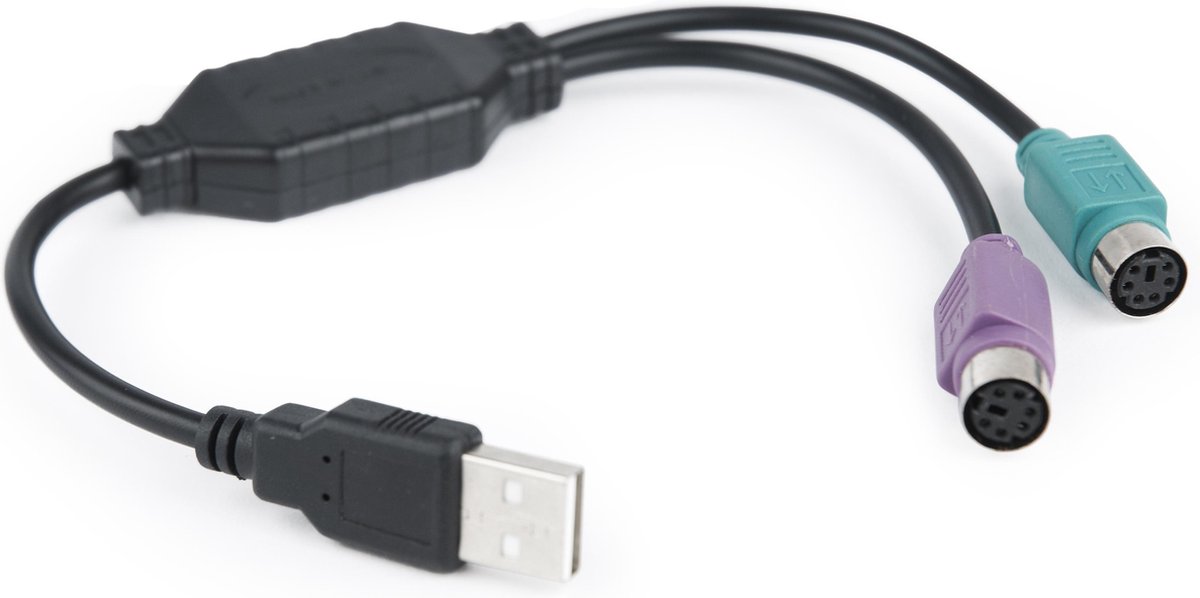 Premium USB-A naar 2x Mini DIN 6-pins PS/2 adapter met drivers / zwart - 0,30 meter
