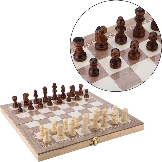 Thumbnail van een extra afbeelding van het spel Houten 3 in 1 schaken, backgammon  en dammen