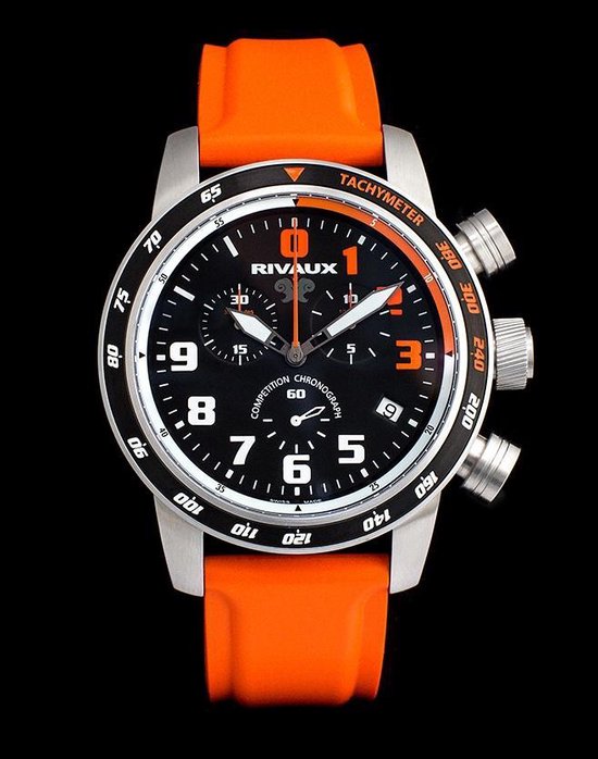 Rivaux Competition Chronograaf - Swiss Made - Horloge - Saffier glas - 46  mm - oranje | bol.com