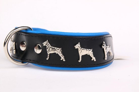 Dog's Companion - Leren halsband Dobermann - Lengte: 50cm(40-47cmx40 mm), Kleur: Zwart/Blauw (563zwart)