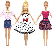 3x Barbie outfit met 2 jurkjes, shirt en rokje - Set kleding voor modepop - Barbiekleertjes