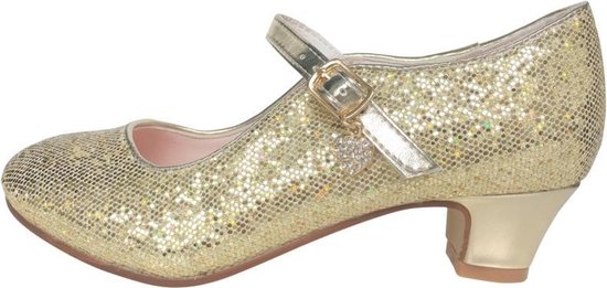 Foto: Elsa en anna schoenen goud glitterhartje spaanse prinsessen schoenen maat 34 binnenmaat 22 cm bij verkleed kleed