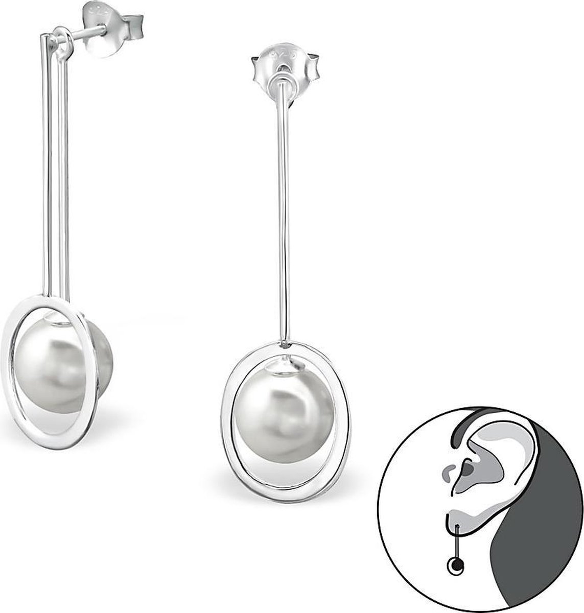 Montebello Oorbellen Alberteen - 925 Zilver E-Coating - Parel - 12.5x10mm