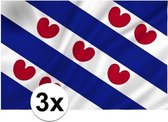 3x vlag van Friesland - 150 x 100 cm - Friese vlag met hartjes