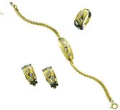Luigi Vicaro Sieradenset Armband met ring en oorclips Goudkleurig - Siersteentjes