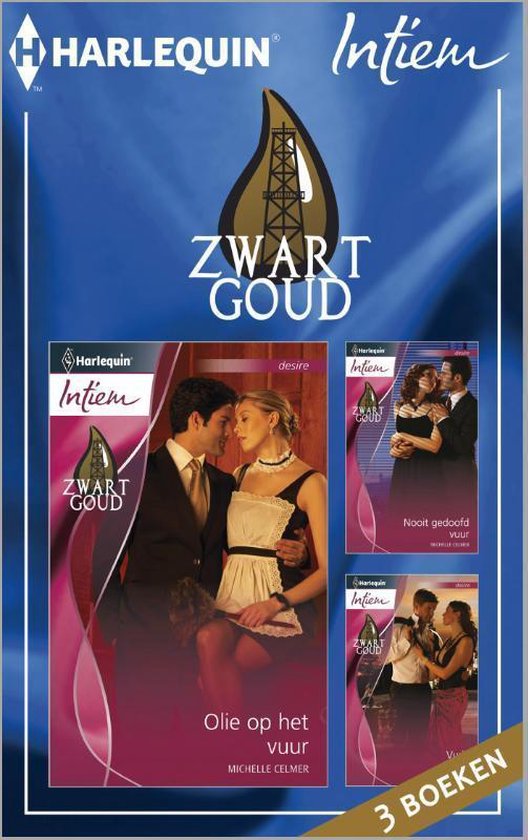 Boekomslag met de titel 'Zwart Goud' en 'Olie op het vuur'. Een stel kust op de voorgrond, met kleinere afbeeldingen van twee andere stellen.