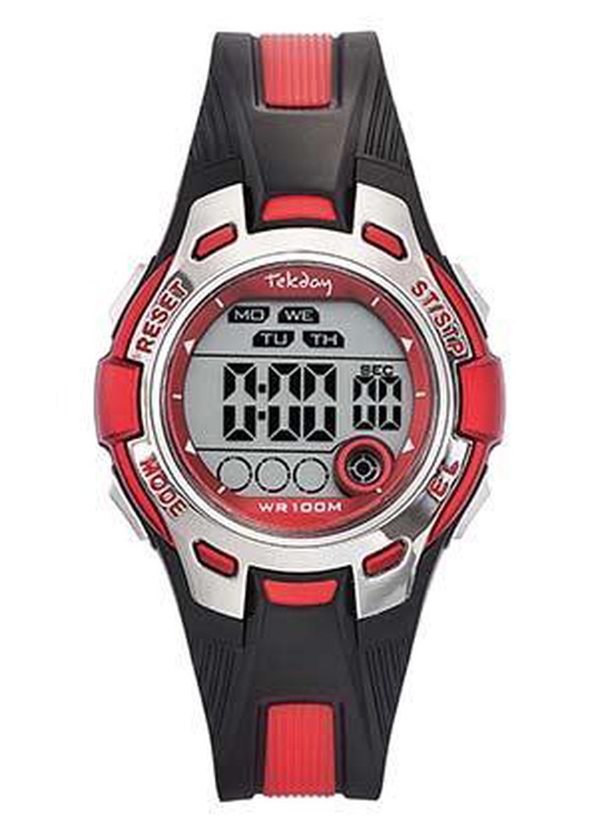 Tekday 653944 digitaal horloge 37 mm 100 meter zwart- rood