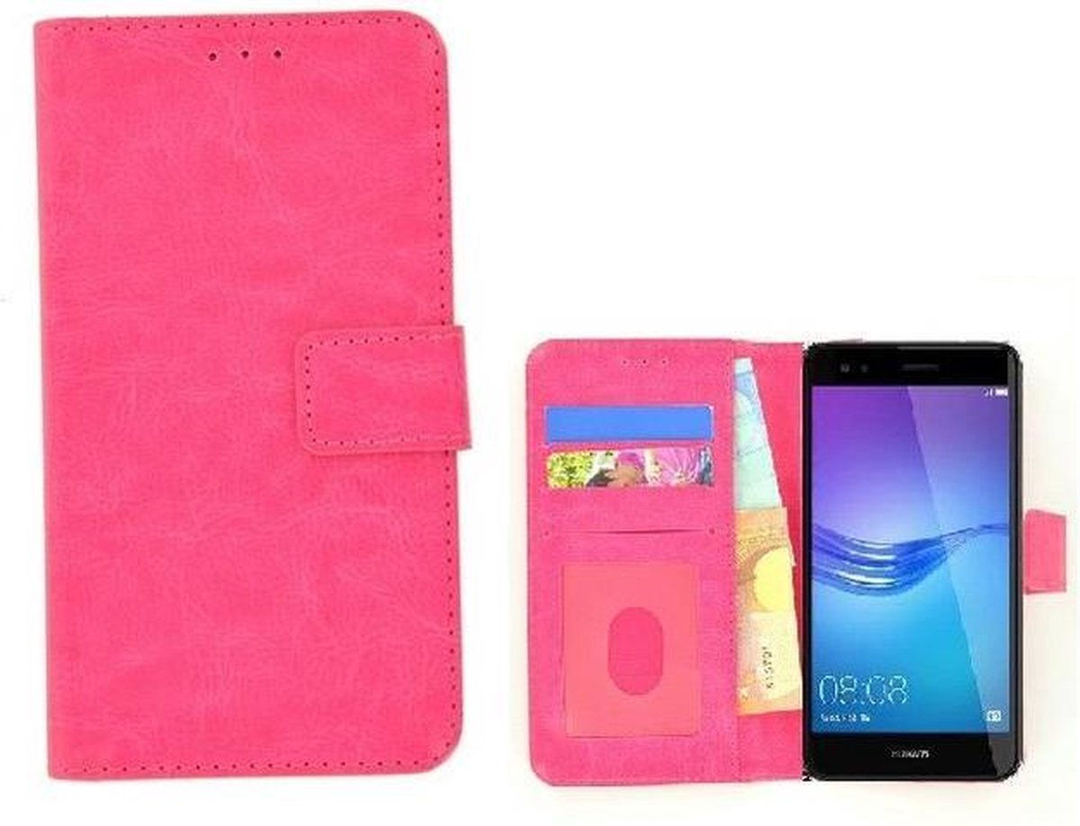 Fashion Roze Wallet Bookcase Hoesje Geschikt voor Huawei Y6 Pro 2017
