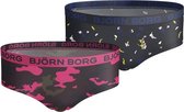 Bjorn Borg Hipster BB Camo & BB  Paper Flower - Ondergoed - Meisjes - 2 Pack - Donker Blauw/Zwart/Roze - Maat 158