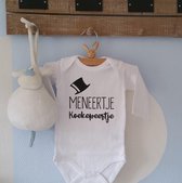 Baby Rompertje met tekst  jongen Meneertje Koekepeertje | Lange mouw | wit | maat 62/68