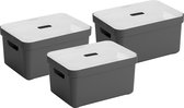 Sunware Sigma Home Opbergbox 5L - 3 Boxen + 3 Deksels - antraciet/transparant