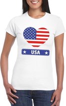 Amerika/ USA hart vlag t-shirt wit dames XS