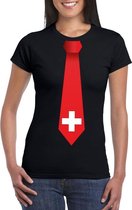 Zwart t-shirt met Zwitserland vlag stropdas dames XS