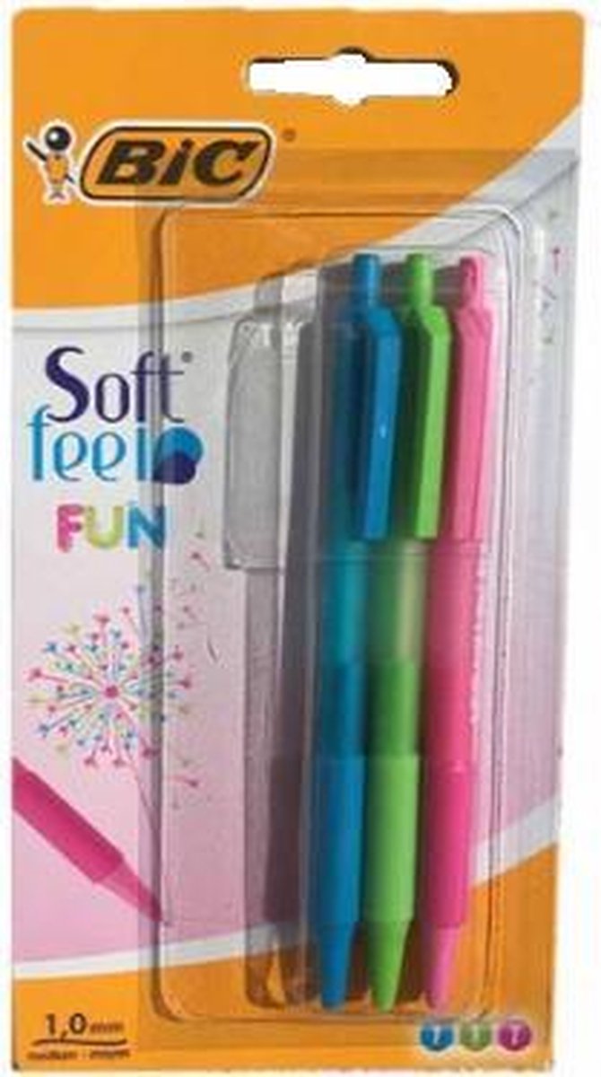 BIC Soft Feel FUN Pennen | 3 stuks | Balpen gekleurd | bol.com