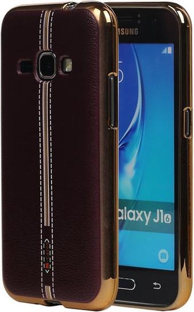 M-Cases Bruin Leder Design TPU back case hoesje voor Samsung Galaxy J1 2016