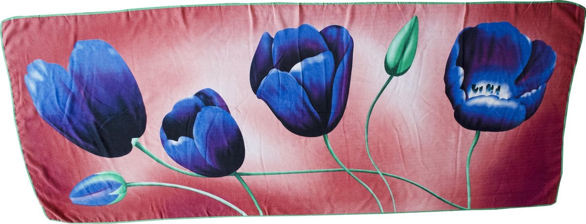Tulpensjaal roze met blauwe tulp