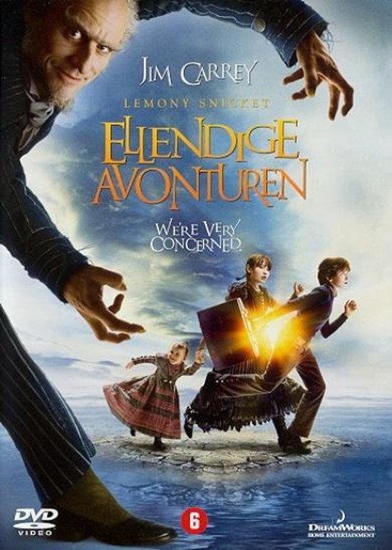Jim Carrey als de gemene graaf Olaf in "Lemony Snicket's Ellendige Avonturen". Kinderen rennen weg van hem.