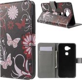 Huawei G8 wallet agenda hoesje vlinder zwart roze