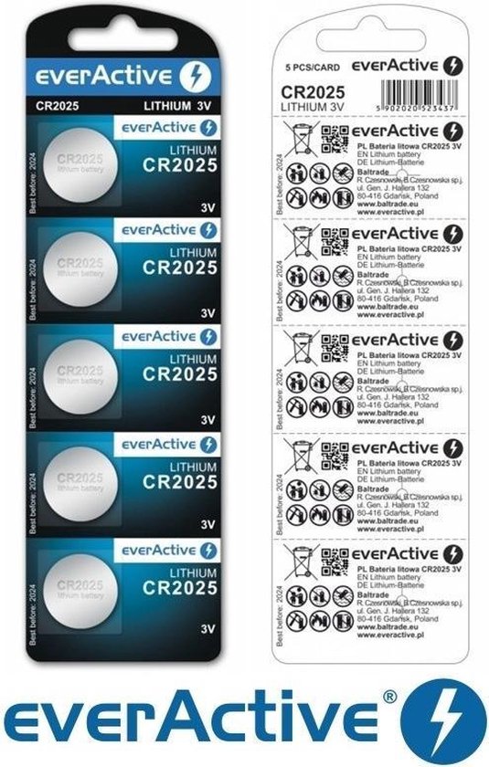 EverActive CR2025 3V Lithium Knoopcel Batterij 2025 DL2025 - 5 stuks |  bol.com