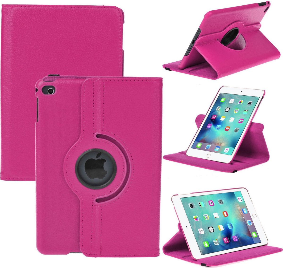 iPad Mini 4 Hoes Cover 360 graden Multi-stand Case draaibare donker roze