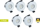 5 Pack - Led Downlighter 6w, 430 Lumen, 3000K Warm Wit, IP65, Dimbaar, Ø 70mm gatmaat Met Integral LED lamp
