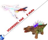 Airbus speelgoed vliegtuig & Dinosaurus Stegosaurus (Combi pack speelgoed )  2 stuks + incl. batterijen