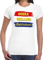 Hoera geslaagd gefeliciteerd t-shirt wit dames S