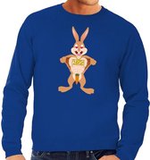 Blauwe Paas sweater verliefde paashaas - Pasen trui voor heren - Pasen kleding L