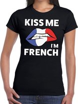 Kiss me i'm French t-shirt zwart dames - feest shirts dames XXL