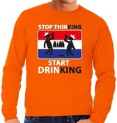 Oranje Stop thinking start drinking sweater heren L