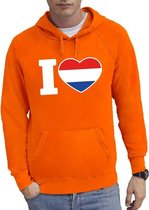 Oranje I love Holland hoodie / hooded sweater heren - Oranje fan/ supporter kleding S