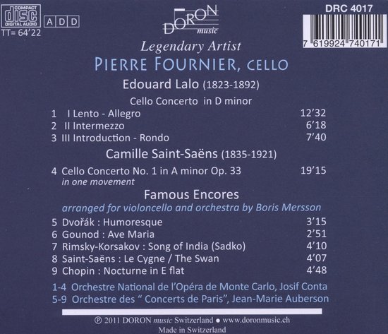 Lalo Saint Saens, Fournier Cello - Pierre Fournier